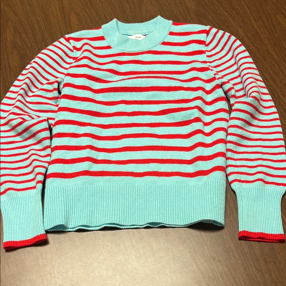 Addison Bay Mint Green and Red Striped Crew Neck Sweater